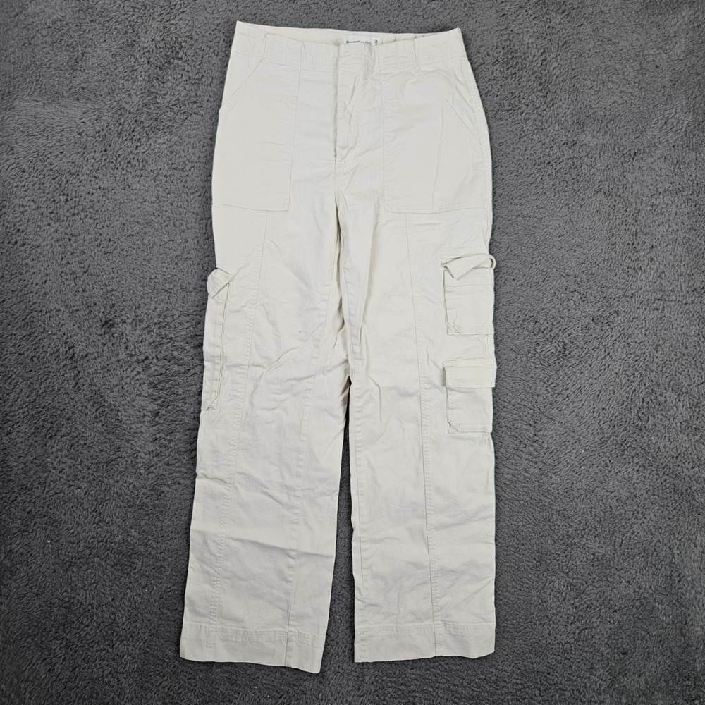 Abercrombie & Fitch Womens Ivory High‎ Rise Straight Leg Cargo Pants Size 26 2